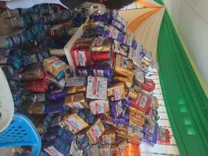 Mountain of sanitary pads provided by Oriental Energy Resourced Limited for teenage secondary school girls