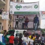 eNaira sentisation at Tejuosho market, Lagos State, organised by the Central Bank of Nigeria, in collaboration with the Bankers Committee on Saturday