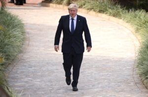 British Prime Minister Boris Johnson arrives for the Leaders’ Retreat, on the sidelines of the Commonwealth Heads of Government Meeting at the Intare Conference centre in Kigali, Rwanda June 25, 2022. Dan Kitwood/Pool via REUTERS