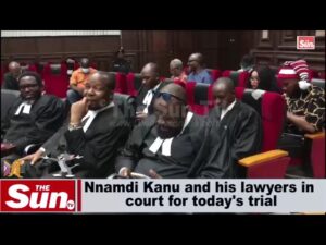 Watch video of Nnamdi Kanu and his lawyer at today’s trial in Court