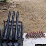 This photo provided by the Tiger People’s Defense Force shows some of the homemade weapons the group is using.
