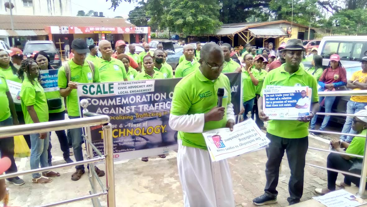 Leader of the groups addressing reporters in Benin City during their rally