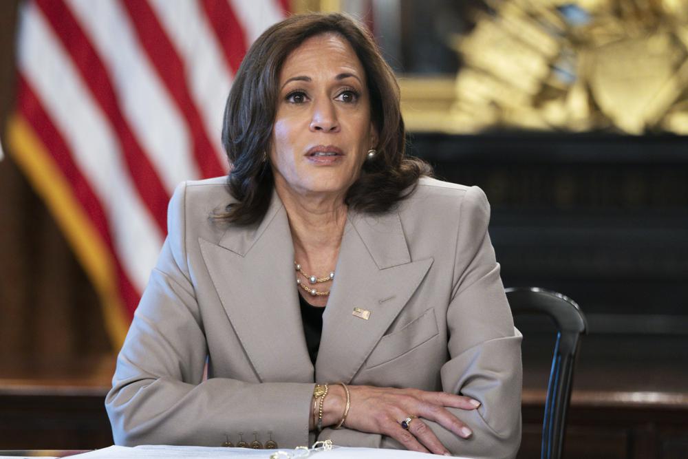 FILE – Vice President Kamala Harris speaks while meeting with state legislators about protecting reproductive rights, Friday, July 8, 2022, in the White House complex in Washington. U.S. Vice President Harris assured Pacific island leaders of more U.S. engagement after acknowledging Wednesday, July 13, the United States may not have previously provided the diplomatic attention the region deserved.(AP Photo/Jacquelyn Martin, File)