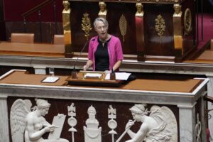 FILE – French Prime Minister Elisabeth Borne delivers a speech at the National Assembly, in Paris, France, July 6, 2022. Borne has expressed concern over the potential spill-over of the Supreme Court’s decision to recriminalize abortion into Europe. The right to abortion in France has been inscribed in law for 47 years and enjoys broad support across the political spectrum. But more and more French women are asking: Could what happened in the U.S. happen here one day? (AP Photo/Christophe Ena, File)