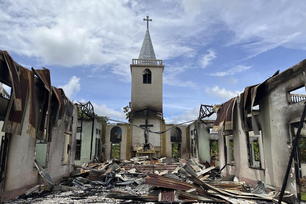 This photo taken in June/July 2022 and provided by Amnesty International shows the St. Matthew’s Church at Daw Ngay Khu village in Kayah state, eastern Myanmar. Myanmar’s military has laid landmines that have killed and injured people in and around villages in Kayah, a conflict-affected region near the border with Thailand, Amnesty International said Wednesday, July 20, 2022. (Amnesty International via AP)