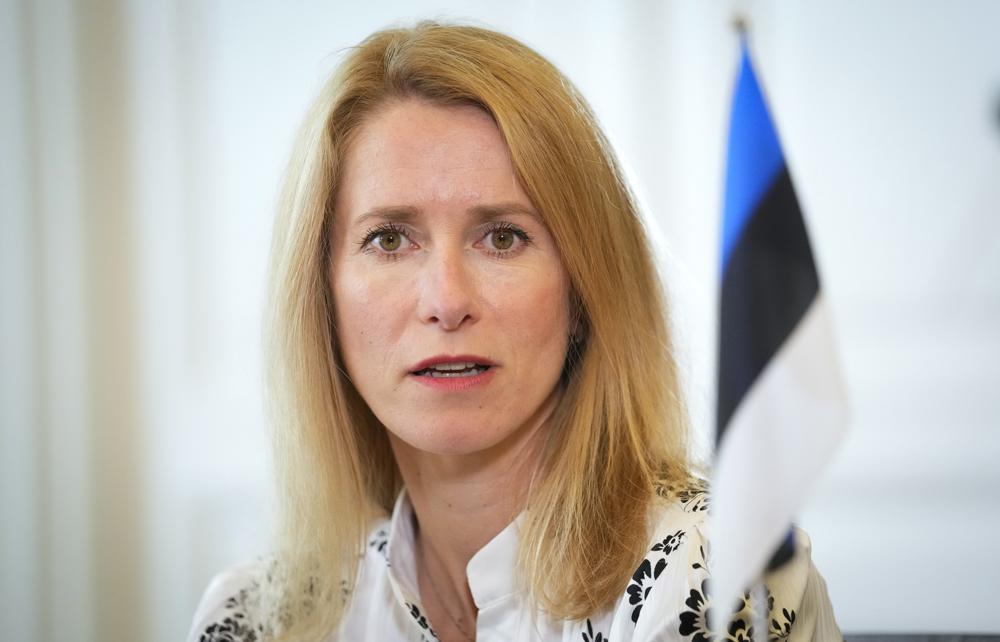 Prime Minister of Estonia, Kaja Kallas speaks during an interview with The Associated Press in Tallinn, Estonia, Wednesday, June 22, 2022. Kallas called European unity on the war in Ukraine “a negative surprise” for Russian President Vladimir Putin. Still, she told The Associated Press in an interview on Wednesday, one shouldn’t underestimate Moscow’s military capabilities, because “they are in this for the long haul.” (AP Photo/Sergei Grits)