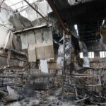 The BBC has blurred some of this photograph showing the building after it was attacked