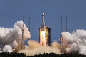 A Long March-5B Y3 rocket, carrying the Wentian lab module for China’s space station under construction, takes off from Wenchang Spacecraft Launch Site in Hainan province, China July 24, 2022. China Daily via REUTERS/File Photo
