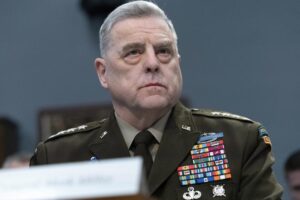 FILE – Chairman of the Joint Chiefs of Staff Gen. Mark Milley testifies before the House Committee on Appropriations Subcommittee on Defense during a hearing for the Fiscal Year 2023 Department of Defense, on Capitol Hill in Washington, May 11, 2022. The Chinese military has become significantly more aggressive and dangerous over the past five years, the top U.S. military officer said during a trip to the Indo-Pacific that included a stop Sunday, July 24, 2022, in Indonesia.(AP Photo/Jose Luis Magana, File)