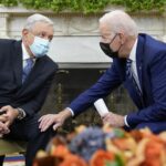 FILE – President Joe Biden meets with Mexican President Andrés Manuel López Obrador in the Oval Office of the White House in Washington, Nov. 18, 2021. President Andrés Manuel López Obrador will visit Washington Tuesday, July 12, 2022, to meet with President Joe Biden, a month after López Obrador snubbed Biden’s invitation to the Summit of the Americas in Los Angeles. (AP Photo/Susan Walsh, File)