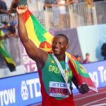Athletics – World Athletics Championships – Men’s Javelin Throw – Final – Hayward Field, Eugene, Oregon, U.S. – July 23, 2022 Gold medallist Grenada’s Anderson Peters celebrates after winning the men’s javelin throw final REUTERS/Mike Segar