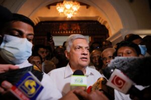 FILE PHOTO – Ranil Wickremesinghe who has been elected as the Eighth Executive President under the Constitution speaks to media as he leaves a Buddhist temple, amid the country’s economic crisis, in Colombo, Sri Lanka July 20, 2022. REUTERS/ Dinuka Liyanawatte