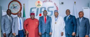 L-R) Registrar, ICAN, Prof. Ahmed Kumshe, CEO, ANAN, Dr Kayode Fashua, President, ANAN, Prof. Benjamin Osisioma, Executive Chairman, FIRS, Muhammad Nami; President, ICAN, Tijanni Isa, President, CITN, Adesina Adedayo, Registrar, CITN, Adefisayo Awogbaje, in a group photo at the FIRS HQ