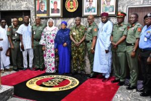 NYSC National Governing Board Chairman Ambassador Fatima Balla Abubabakar today led other members of the board on a courtesy call to Nigeria’s Chief of Army Staff, Lt Gen Farouk Yahaya, in his office in Abuja
