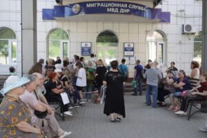 A Migration Service office offering Russian passports to local residents, in Donetsk, Ukraine, this month.