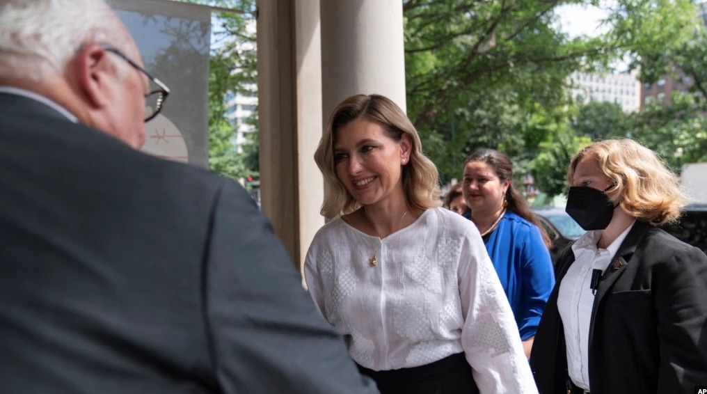 Olena Zelenska, spouse of Ukrainian’s President Volodymyr Zelenskyy, as she arrives at the Victims of Communism Museum in Washington to accept the Dissident Human Rights Award on behalf of the people of Ukraine on July 19, 2022.