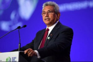 President Gotabaya Rajapaksa presented his national statement during the World Leaders’ Summit at the UN Climate Change Conference (COP26) in Glasgow, Scotland, Britain November 1, 2021. Andy Buchanan/Pool via REUTERS/