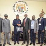 From (L-R) Dr. Tijani Abdulsalami (Igbinedion University Librarian); Prof. Raphael Adeghe (Deputy Vice Chancellor); Dr. Cliff Ogbede representative of V.N.Karazin Kharkiv National University Ukraine; Prof. Lawrence Ikechukwu (Vice Chancellor Igbinedion University); Friday Bakare Esq. (Registrar Igbinedion University); and Mr. Emmanuel Imafidon (Bursar Igbinedion University).