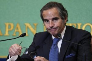 FILE – Director General of the International Atomic Energy Agency (IAEA) Rafael Grossi speaks during a news conference in Tokyo, May 20, 2022. Grossi said Monday, Aug. 29, 2022 that the U.N. nuclear watchdog’s long-awaited expert mission to the Zaporizhzhia power plant in Ukraine “is now on its way.” (AP Photo/Hiro Komae, File)