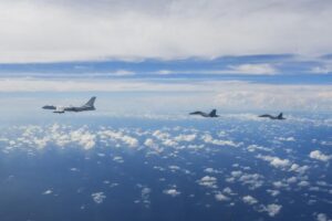In this photo released by Xinhua News Agency, aircraft of the Eastern Theater Command of the Chinese People’s Liberation Army (PLA) conduct a joint combat training exercises around the Taiwan Island on Sunday, Aug. 7, 2022. China said Monday it was extending threatening military exercises surrounding Taiwan that have disrupted shipping and air traffic and substantially raised concerns about the potential for conflict in a region crucial to global trade. (Li Bingyu/Xinhua via AP)