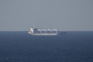 Cargo ship Razoni, arrives to the entrance of the Bosphorus Strait in Istanbul, Turkey, Tuesday, Aug. 2, 2022. Meanwhile, the first cargo ship to leave Ukraine since Russia invaded more than five months ago was off the coast of Bulgaria on Tuesday as it headed toward Istanbul and its final destination, Lebanon, putting to the test an agreement signed last month by Moscow and Kyiv to unblock Ukraine’s agricultural exports and ease the global food crisis. (AP Photo/Khalil Hamra)