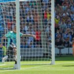 Kieran Trippier managed to clear Solly March’s first-half effort before it crossed the goalline