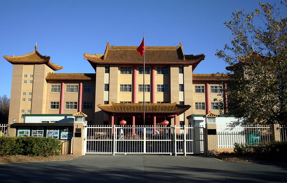 A street view of the front of the Chinese Embassy in Canberra is seen in this May 26, 2005 file picture. REUTERS/Tim Wimborne/Files TBW/YH