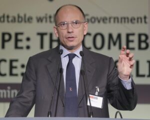 FILE – Former Italian Premier Enrico Letta gives a speech during an economic conference in Athens, on May 14, 2015. Democratic Party leader Enrico Letta underlined threats to European democracy by right-wing nationalistic parties in a video released in multiple languages Saturday, Aug. 13, 2022, underlining that his party would maintain Italy at the center of the EU if it leads in early parliamentary elections next month. (AP Photo/Petros Giannakouris)