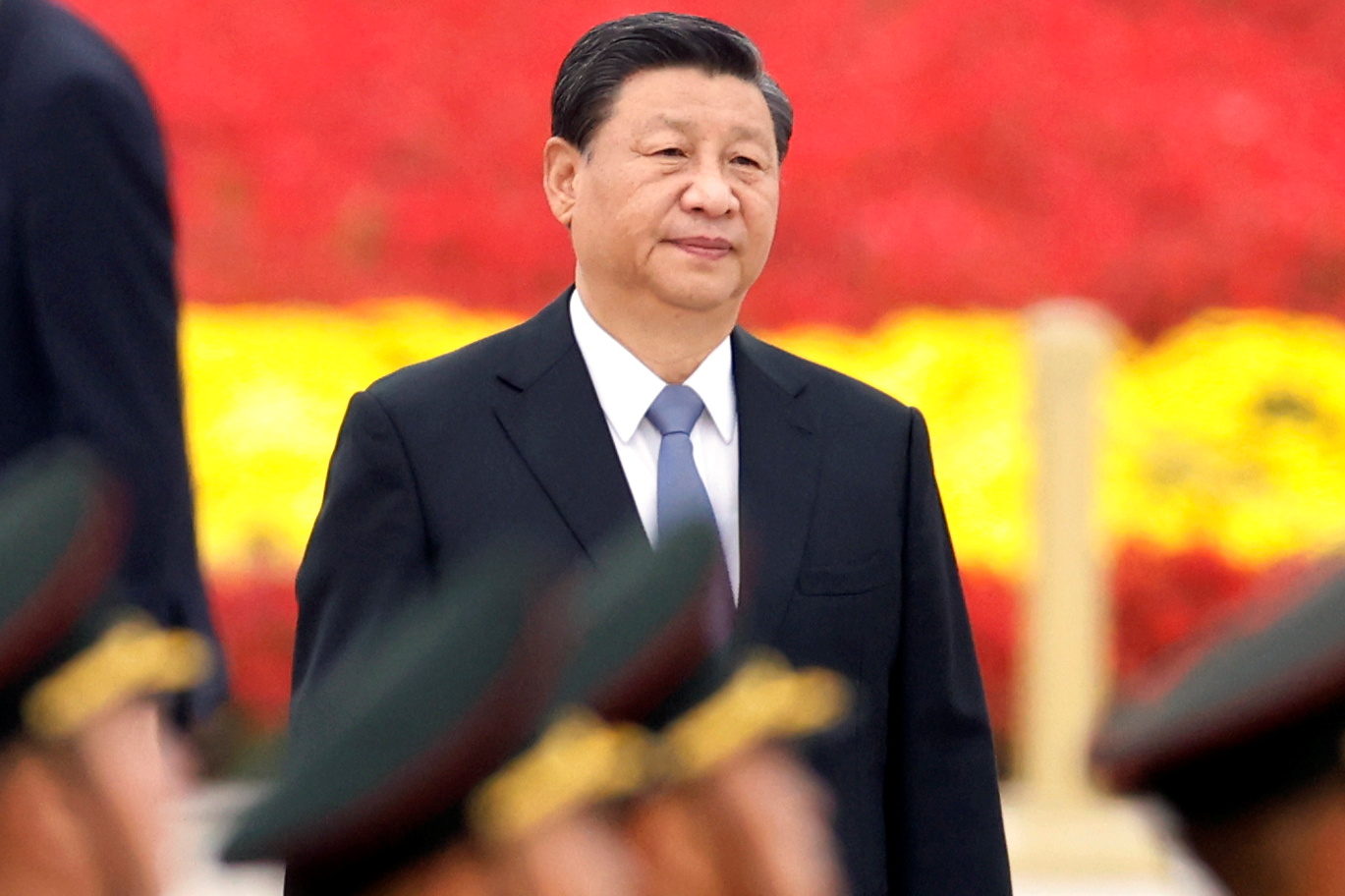 Chinese President Xi Jinping arrives for a ceremony at the Monument to the People’s Heroes on Tiananmen Square to mark Martyrs’ Day in Beijing
