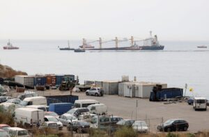 Cargo ship OS 35 is half sunk in Catalan Bay after colliding with LNG tanker ADAM LNG near Gibraltar, August 30, 2022. REUTERS/Jon Nazca