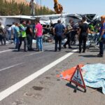 Rescue and emergency responders work at the scene after a bus crash on the highway between Gaziantep and Nizip, Turkey August 20, 2022. Ihlas News Agency via REUTERS