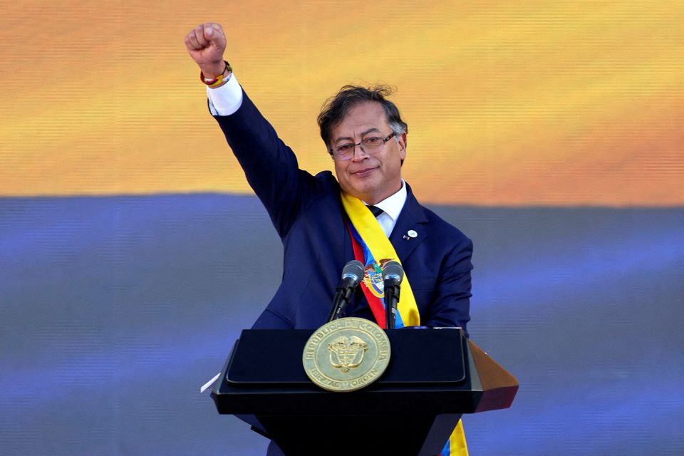 Gustavo Petro gestures during his swearing-in ceremony at Plaza Bolivar, in Bogota, Colombia August 7, 2022. REUTERS/Luisa Gonzalez/File Photo