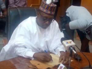 Prof. Muhammad Ali-Pate during a courtesy visit to Gov. Atiku Bagudu of Kebbi State at Government House, Birnin Kebbi on Saturday