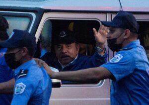 Nicaragua’s President Daniel Ortega arrives as he waves to supporters before attending an event to mark the 43rd anniversary of the Sandinista Revolution, in Managua, Nicaragua July 19, 2022. REUTERS/Maynor Valenzuela