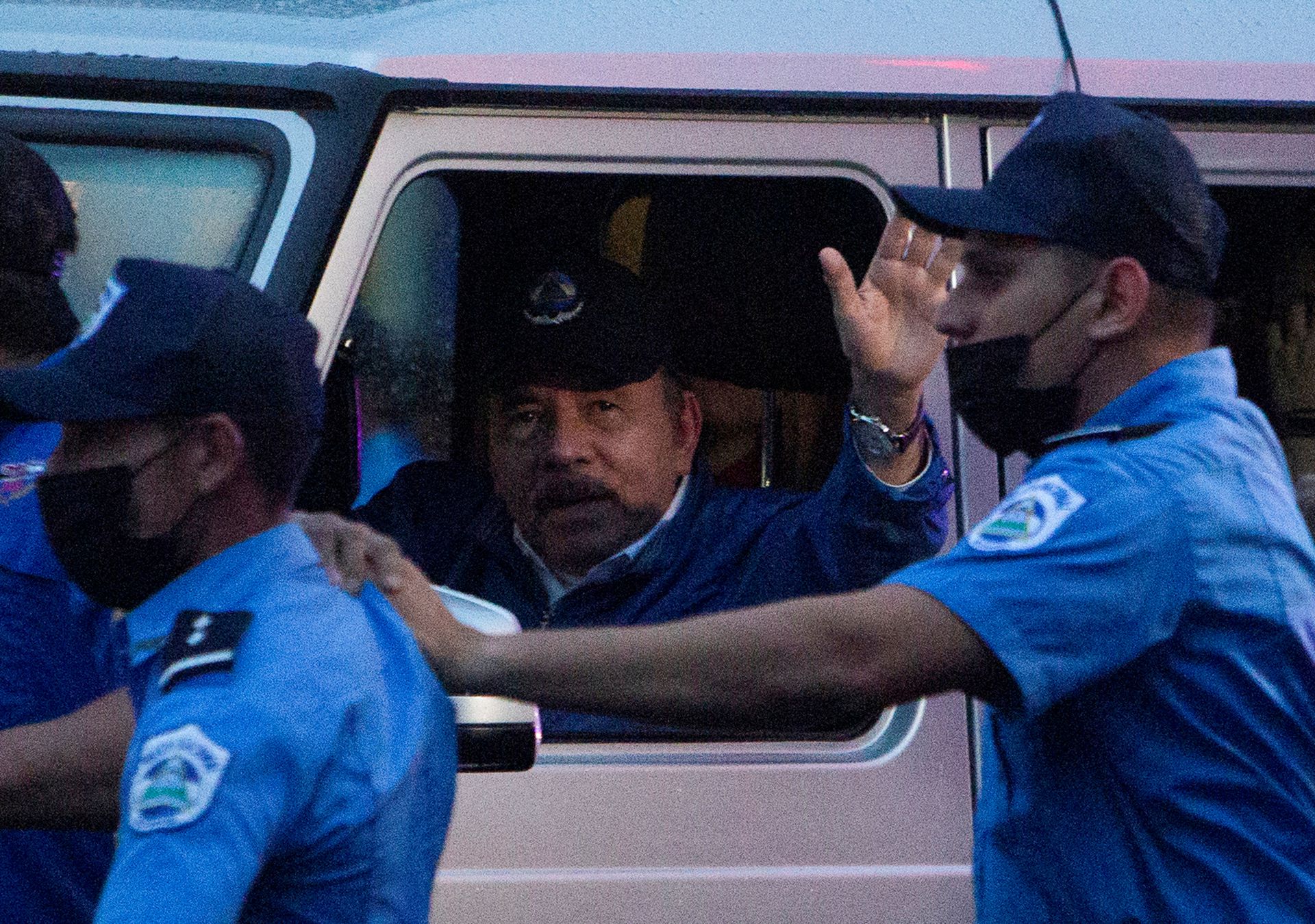 Nicaragua’s President Daniel Ortega arrives as he waves to supporters before attending an event to mark the 43rd anniversary of the Sandinista Revolution, in Managua, Nicaragua July 19, 2022. REUTERS/Maynor Valenzuela