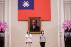 U.S. House of Representatives Speaker Nancy Pelosi attends a meeting with Taiwan President Tsai Ing-wen at the presidential office in Taipei, Taiwan August 3, 2022. Taiwan Presidential Office/Handout via REUTERS ATTENTION EDITORS – THIS IMAGE WAS PROVIDED BY A THIRD PARTY. NO RESALES. NO ARCHIVES.