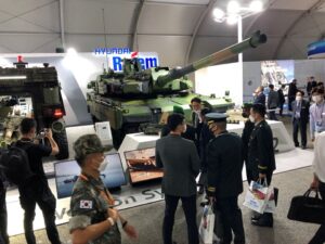 A K2 Black Panther tank manufactured by South Korea’s Hyundai Rotem is displayed at the Seoul International Aerospace & Defense Exhibition, Seoul, South Korea, October 20, 2021. REUTERS/Josh Smith/File Photo