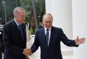 Turkish President Tayyip Erdogan meets with his Russian counterpart Vladimir Putin in Sochi, Russia August 5, 2022. Turkish Presidential Press Office/Handout via REUTERS