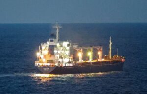 The Sierra Leone-flagged cargo ship Razoni, carrying Ukrainian grain, is seen in the Black Sea off Kilyos, near Istanbul, Turkey August 2, 2022. REUTERS/Yoruk Isik