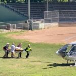 Author Salman Rushdie is transported to a helicopter after he was stabbed on stage before his scheduled speech at the Chautauqua Institution, Chautauqua, New York, U.S., August 12, 2022, in this screengrab taken from a social media video. TWITTER @HoratioGates3 /via REUTERS THIS IMAGE HAS BEEN SUPPLIED BY A THIRD PARTY. MANDATORY CREDIT