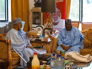 Former Head of State Abdulsalami Abubakar (L), Senate President Ahmad Lawal (R)