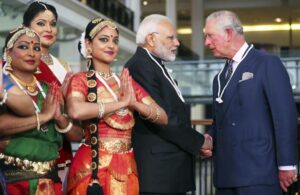 FILE – Britain’s Prince Charles, right, and India’s Prime Minister Narendra Modi visit the Science Museum in London, April 18, 2018. India, once the largest of Britain’s colonies that endured two centuries of imperial rule has moved on. Queen Elizabeth II’s death provoked sympathies from some while for a few others, it jogged memories of a bloody history under the British crown. Among most regular Indians, the news was met with an indifferent shrug. (Hannah McKay/Pool Photo via AP, File)