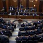 Lebanese lawmakers gather to elect a president at the parliament building in downtown Beirut, Lebanon, Thursday, Sept. 29, 2022. Lebanon’s Parliament on Thursday failed to elect a new president with the majority of lawmakers casting blank ballots. (AP Photo/Bilal Hussein)