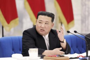 FILE – In this photo provided by the North Korean government, North Korean leader Kim Jong Un attends a meeting of the Central Military Commission of the ruling Workers’ Party in Pyongyang, North Korea, in June 2022. The head of Russian proxy forces in eastern Ukraine’s Donetsk region has sent a message to Kim calling for cooperation amid signs the North is considering sending laborers for restoration projects in Russian-occupied regions of Ukraine. (Korean Central News Agency/Korea News Service via AP, File)