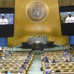 Acting Prime Minister of Mali Abdoulaye Maiga addresses the 77th session of the United Nations General Assembly, Saturday, Sept. 24, 2022 at U.N. headquarters. (AP Photo/Mary Altaffer)