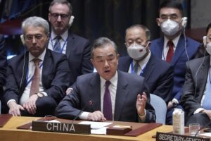 China’s Foreign Minister Wang Yi speaks during a high level Security Council meeting on the situation in Ukraine, Thursday, Sept. 22, 2022, at United Nations headquarters. (AP Photo/Mary Altaffer)