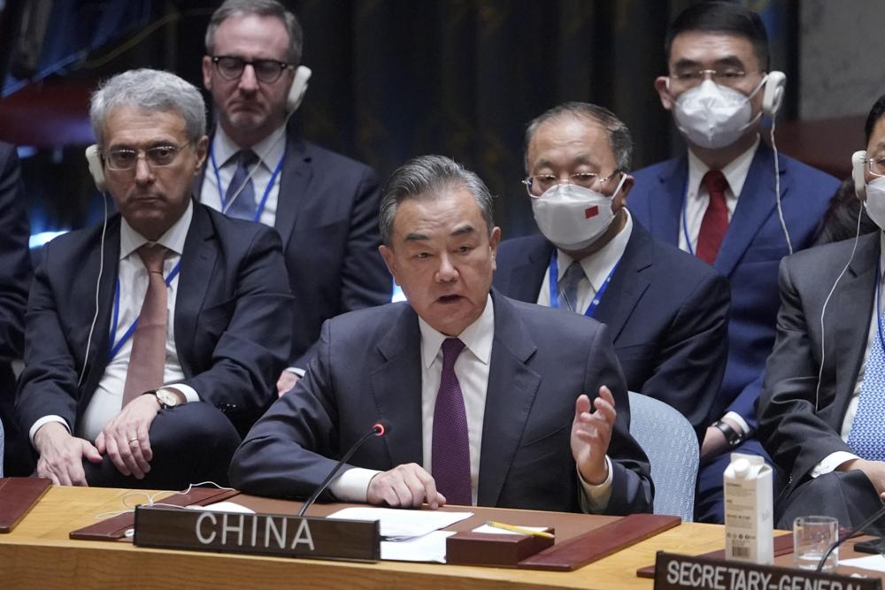 China’s Foreign Minister Wang Yi speaks during a high level Security Council meeting on the situation in Ukraine, Thursday, Sept. 22, 2022, at United Nations headquarters. (AP Photo/Mary Altaffer)
