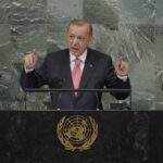 President of Turkey Recep Tayyip Erdogan addresses the 77th session of the United Nations General Assembly, Tuesday, Sept. 20, 2022 at U.N. headquarters. (AP Photo/Mary Altaffer)