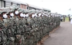In this handout photo taken from video released by Russian Defense Ministry Press Service on Monday, Aug. 29, 2022, Chinese soldiers arrive to the Grodekovo railway station to participate in war games drills, in Grodekovo, Primorsky Krai, Russia. Russia said Monday it will launch sweeping war games drills in the country’s east that will involve forces from China — a show of increasingly close military ties between Moscow and Beijing amid tensions with the West over the Kremlin’s action in Ukraine. (Russian Defense Ministry Press Service via AP)
