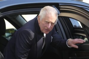 Britain’s King Charles III and Camilla, the Queen Consort, arrive at the St. Anne’s Cathedral to attend a Service of Reflection for the life of Her Majesty The Queen Elizabeth in Belfast, Tuesday, Sept. 13, 2022. King Charles II was in Scotland on Monday accompanying his mother’s coffin, and he will visit Northern Ireland and Wales later in the week, attending memorial services in Belfast and Cardiff. (AP Photo/Gregorio Borgia)